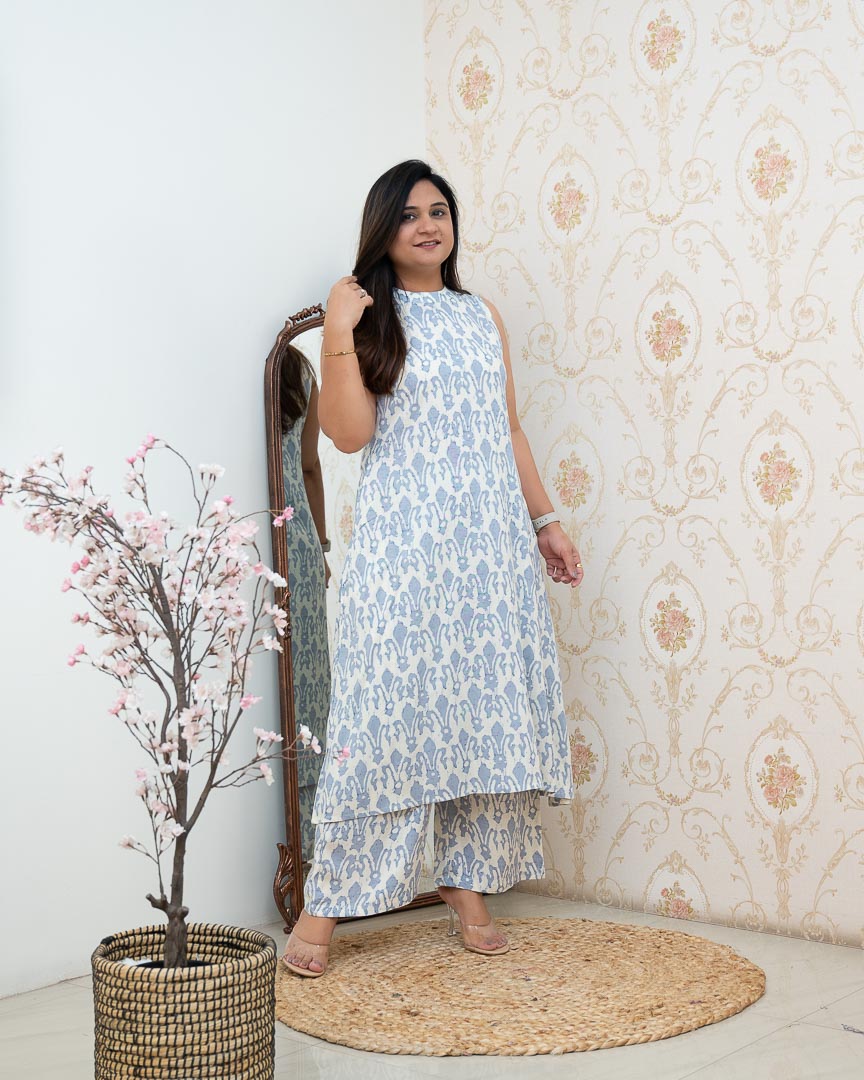 White Rayon Printed Casual A-line Coord Set - The Jaipur Studio