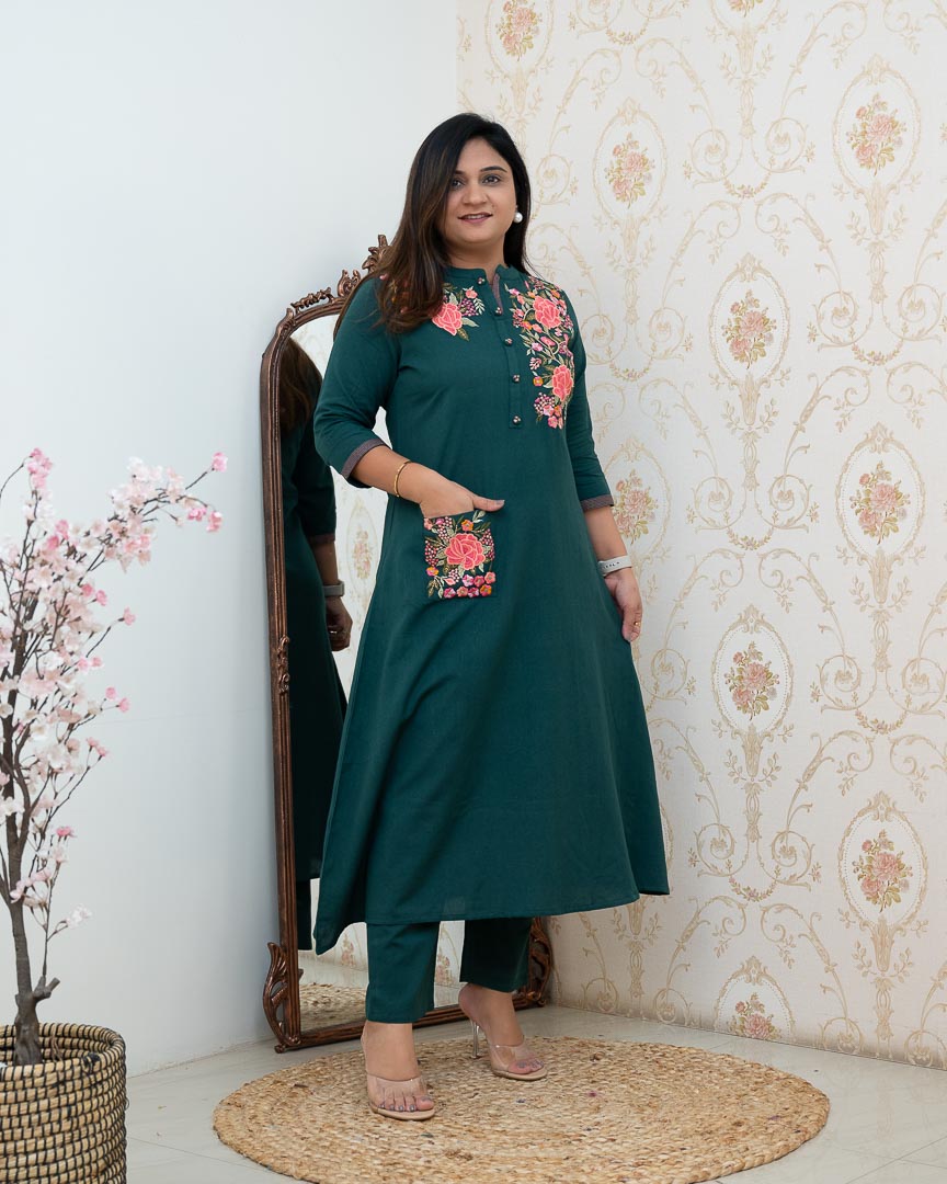 Cotton Embroidered A-line Casual Coord Set - The Jaipur Studio