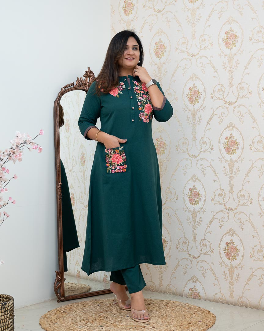 Cotton Embroidered A-line Casual Coord Set - The Jaipur Studio