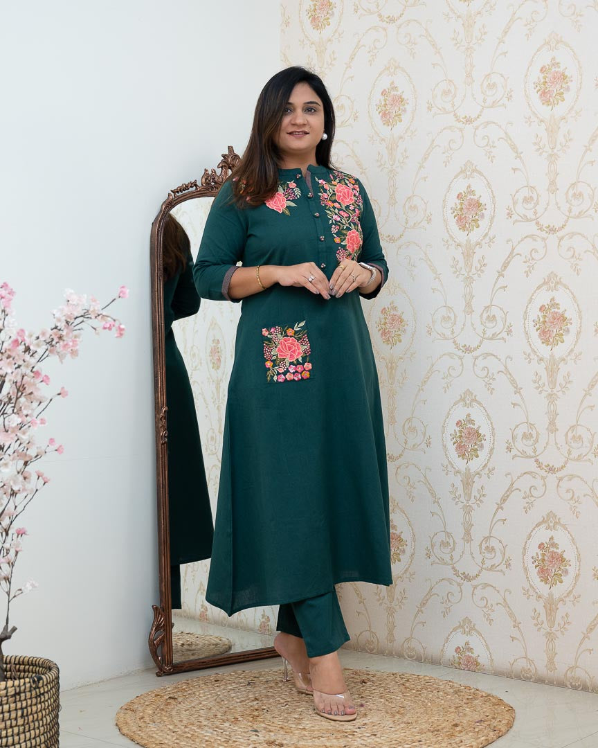Cotton Embroidered A-line Casual Coord Set - The Jaipur Studio