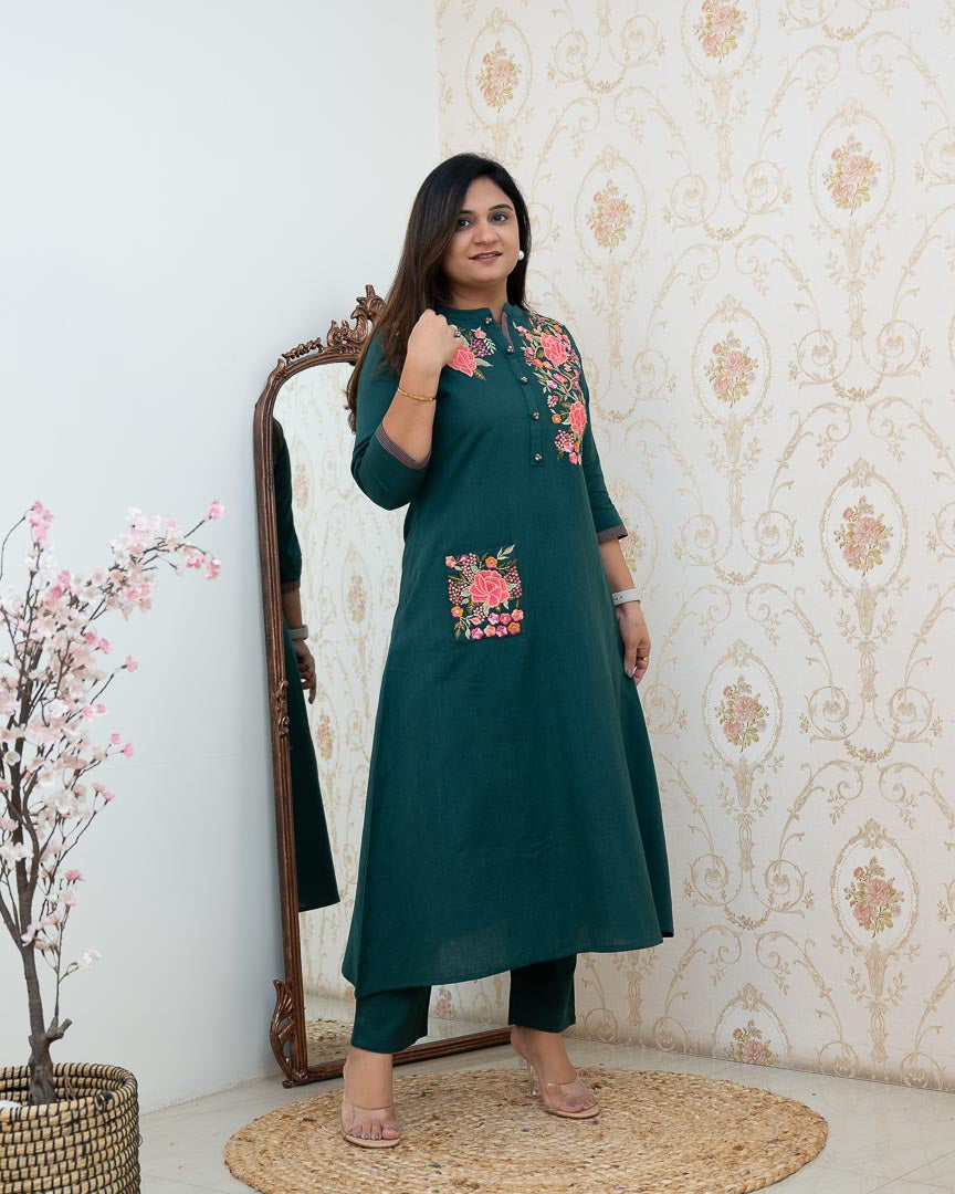 Cotton Embroidered A-line Casual Coord Set - The Jaipur Studio