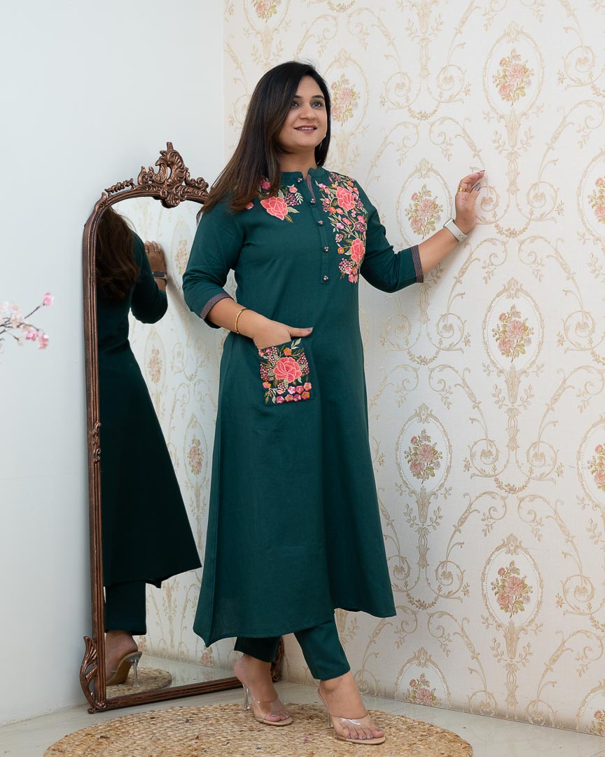 Cotton Embroidered A-line Casual Coord Set - The Jaipur Studio