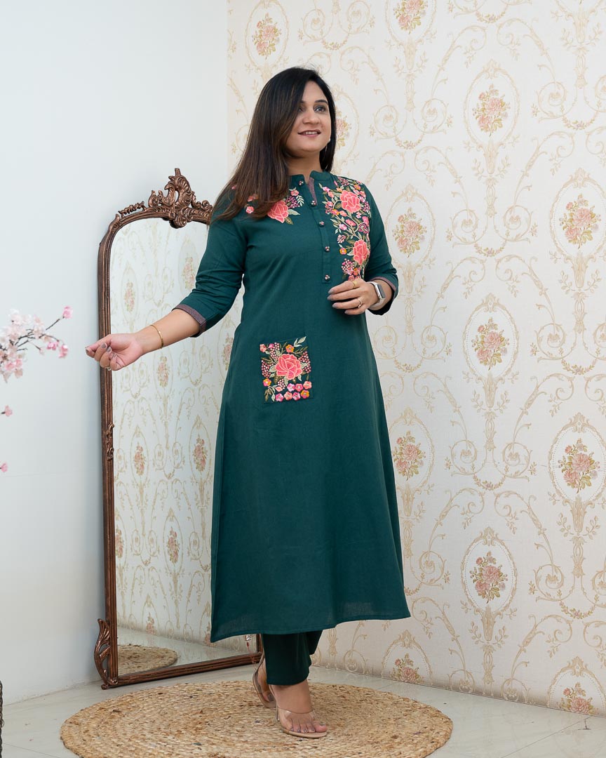 Cotton Embroidered A-line Casual Coord Set - The Jaipur Studio