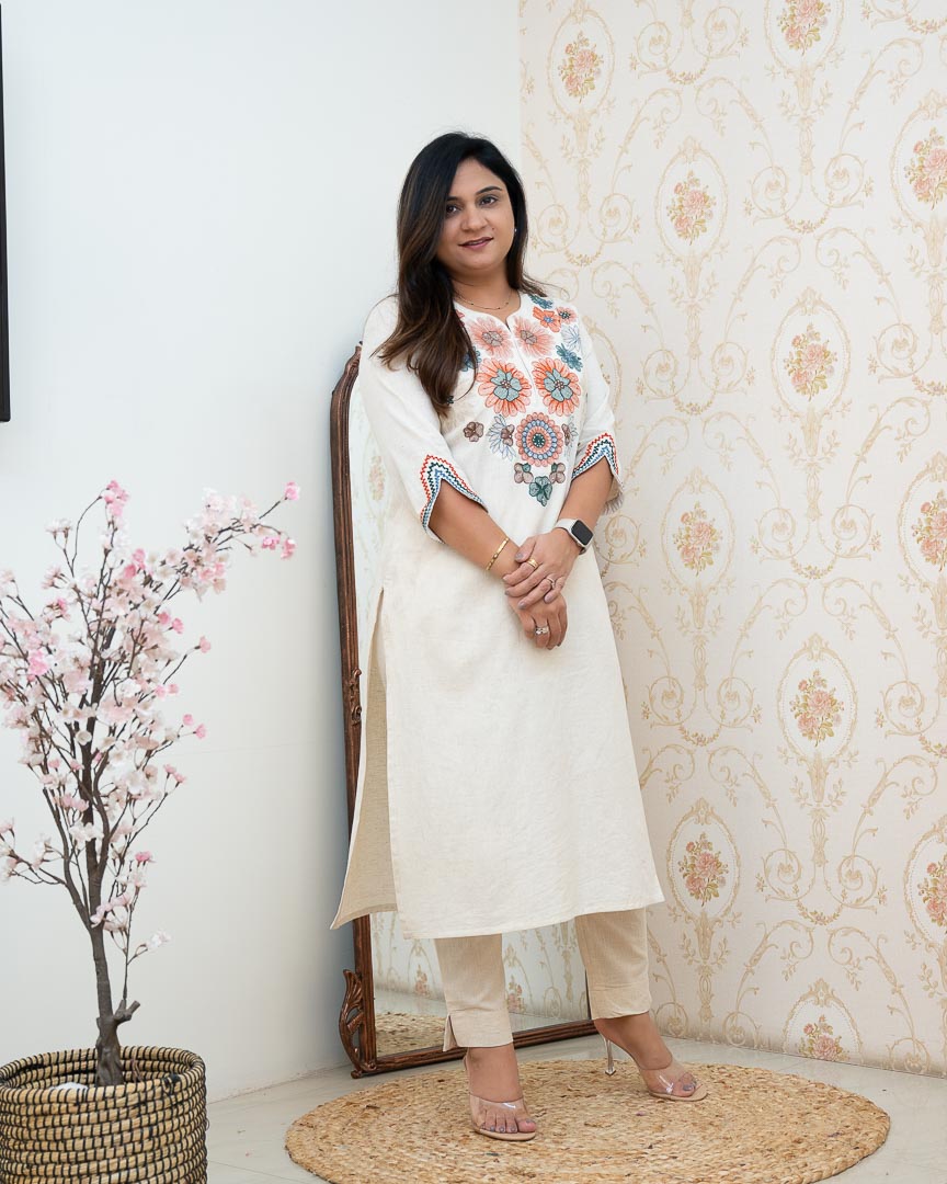 Ziya Cotton Embroidered A-line Pant Set - The Jaipur Studio