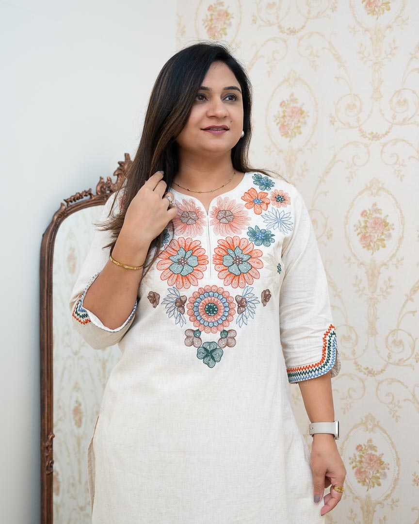 Ziya Cotton Embroidered A-line Pant Set - The Jaipur Studio