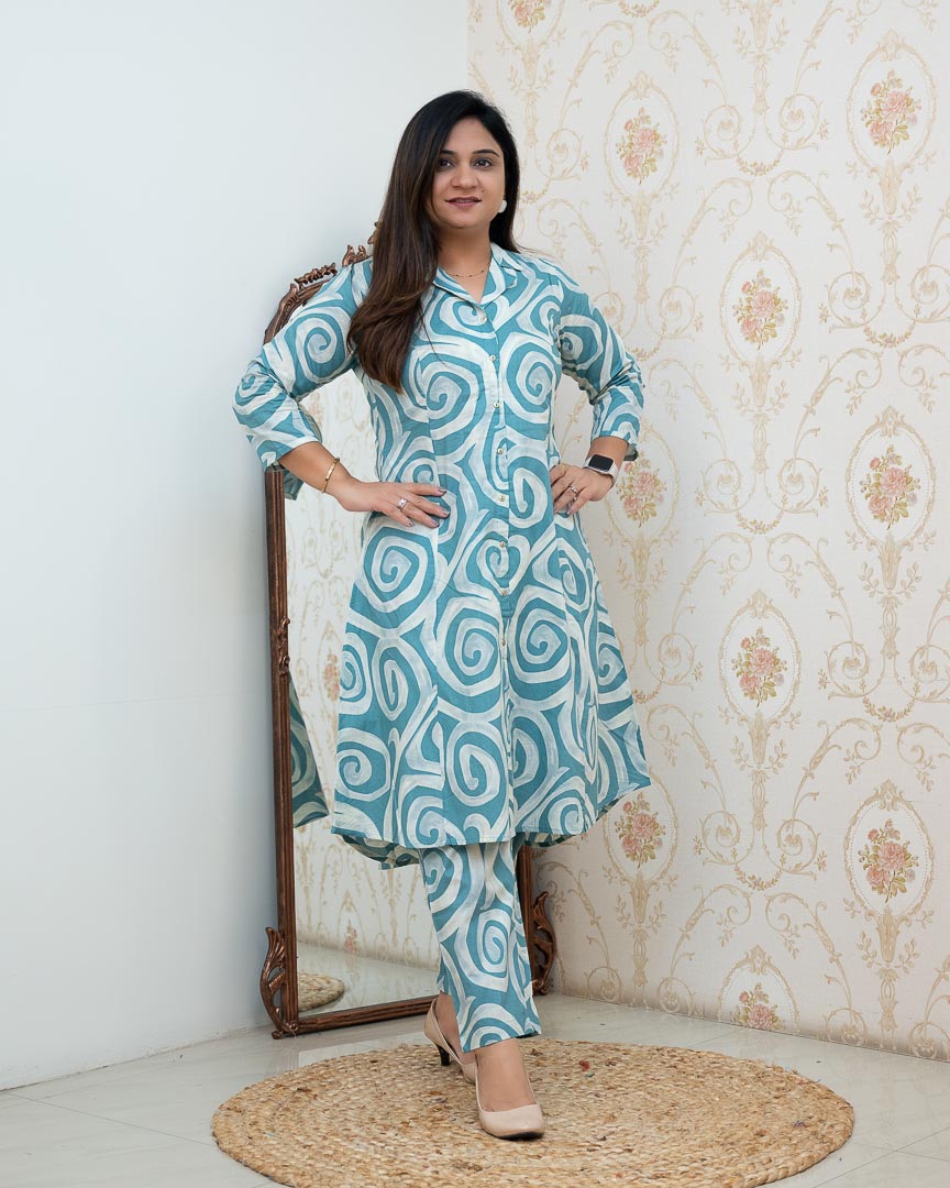 ‘Zaisha’ Cotton Floral Cotton A-line Coord set - The Jaipur Studio