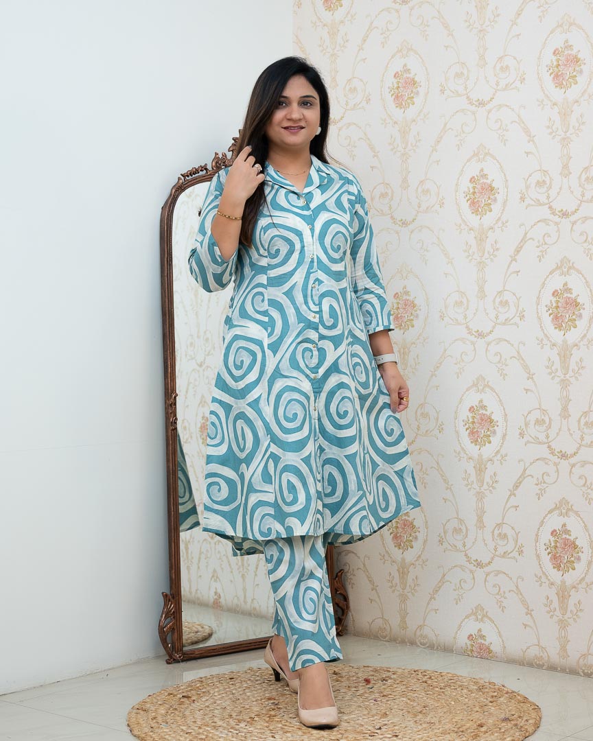 ‘Zaisha’ Cotton Floral Cotton A-line Coord set - The Jaipur Studio