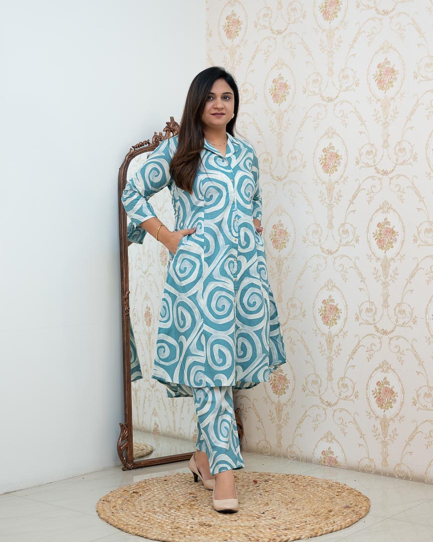 ‘Zaisha’ Cotton Floral Cotton A-line Coord set - The Jaipur Studio