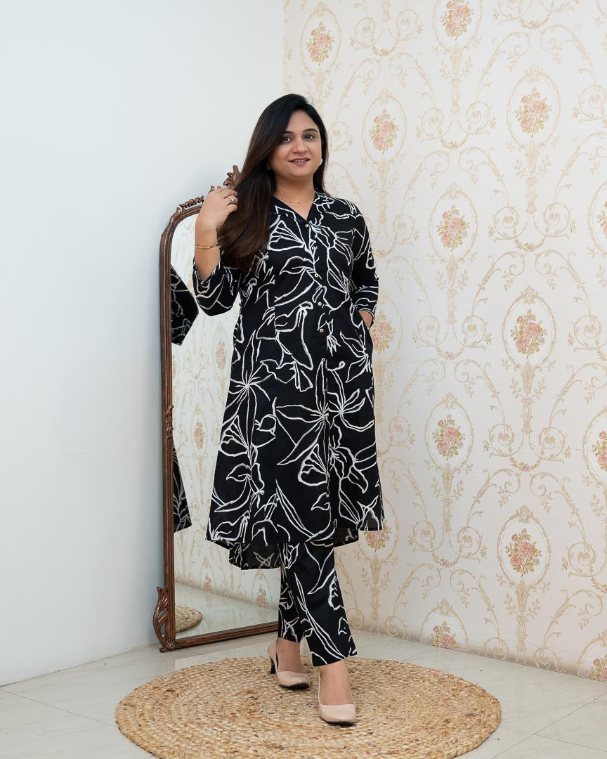 ‘Zaisha’ Cotton Floral Cotton A-line Coord set - The Jaipur Studio