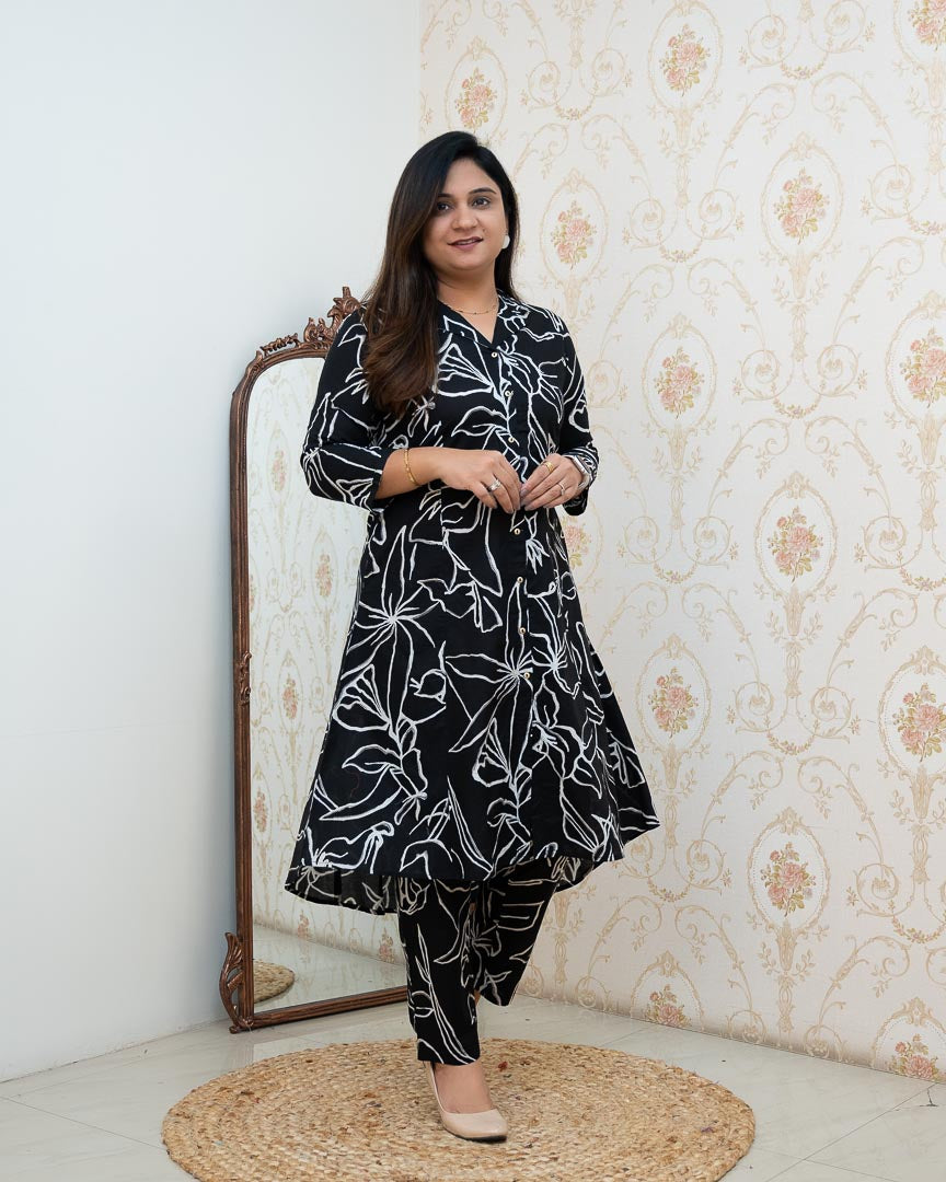 ‘Zaisha’ Cotton Floral Cotton A-line Coord set - The Jaipur Studio