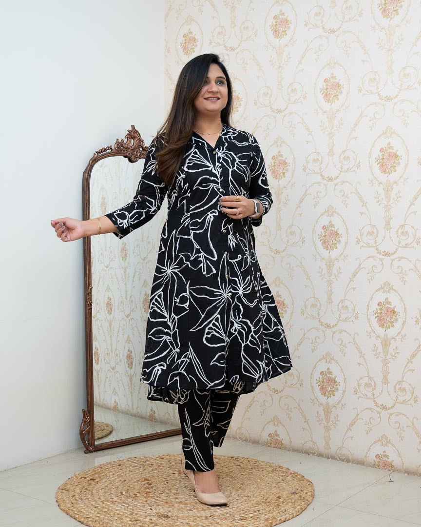 ‘Zaisha’ Cotton Floral Cotton A-line Coord set - The Jaipur Studio