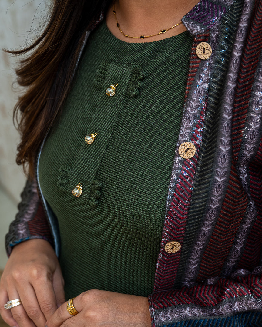 Woollen long Dress with Detachable Long Shrug - The Jaipur Studio