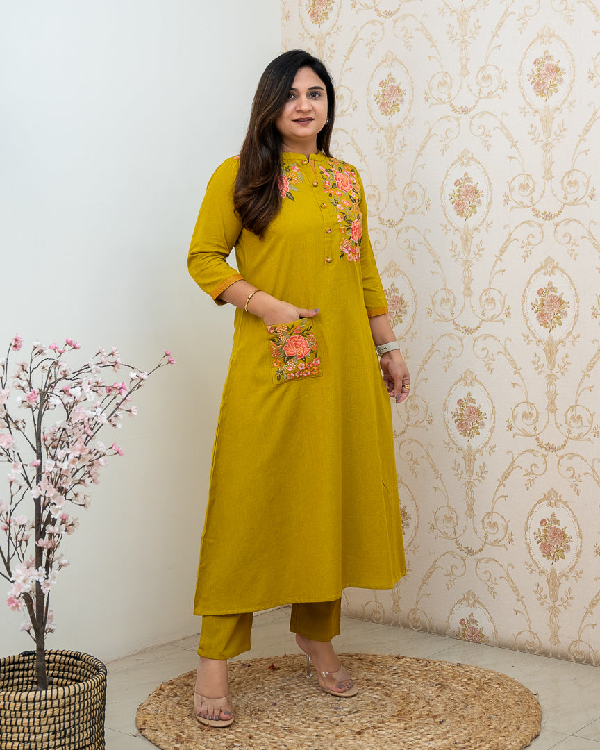 Cotton Embroidered A-line Casual Coord Set - The Jaipur Studio