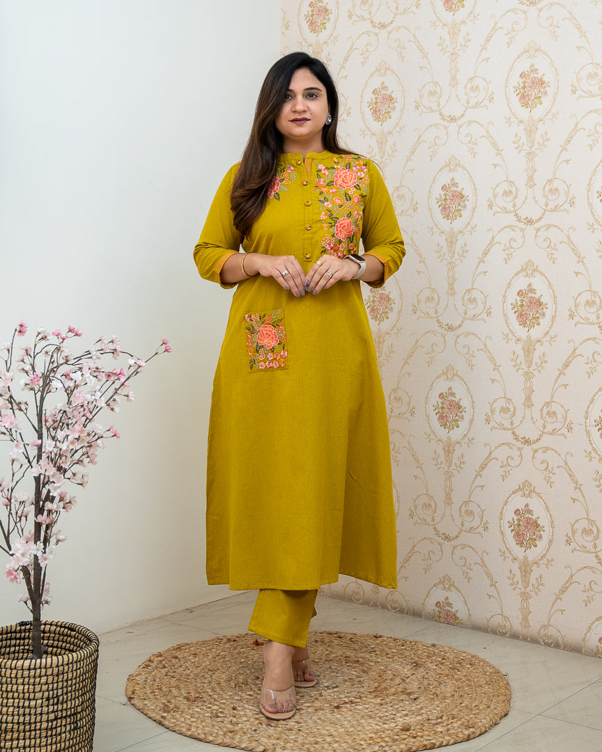 Cotton Embroidered A-line Casual Coord Set - The Jaipur Studio