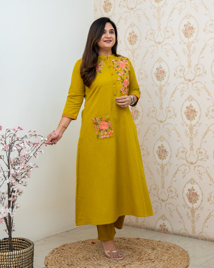 Cotton Embroidered A-line Casual Coord Set - The Jaipur Studio