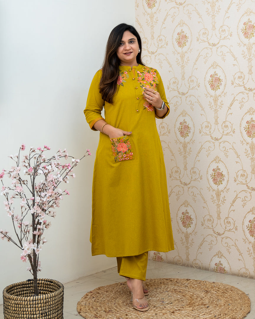 Cotton Embroidered A-line Casual Coord Set - The Jaipur Studio