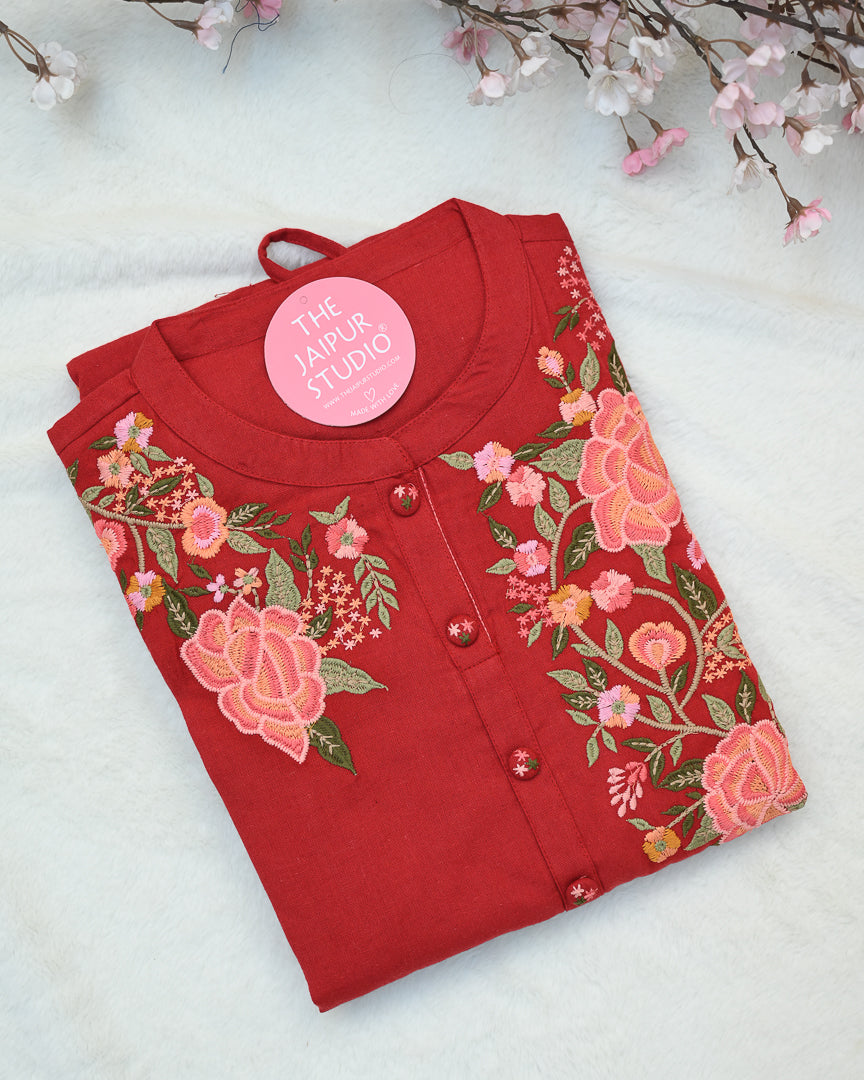 Cotton Embroidered A-line Casual Coord Set - The Jaipur Studio