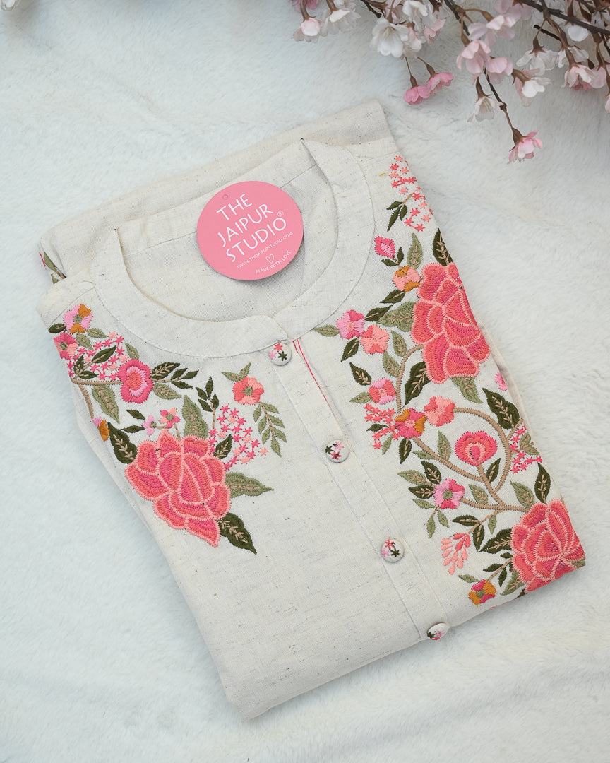 Cotton Embroidered A-line Casual Coord Set - The Jaipur Studio