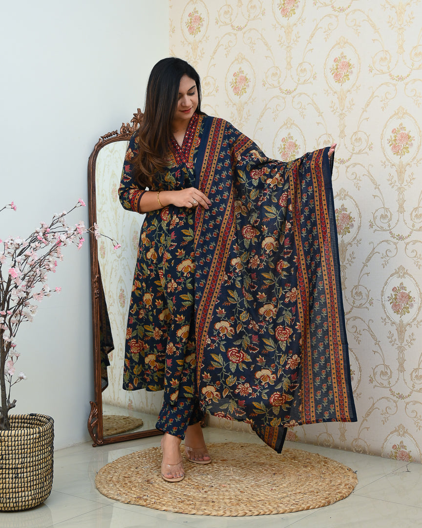 Azah Cotton Floral A-line Pant Set - The Jaipur Studio
