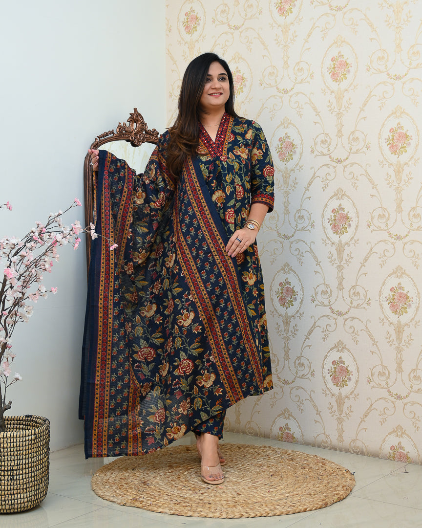 Azah Cotton Floral A-line Pant Set - The Jaipur Studio