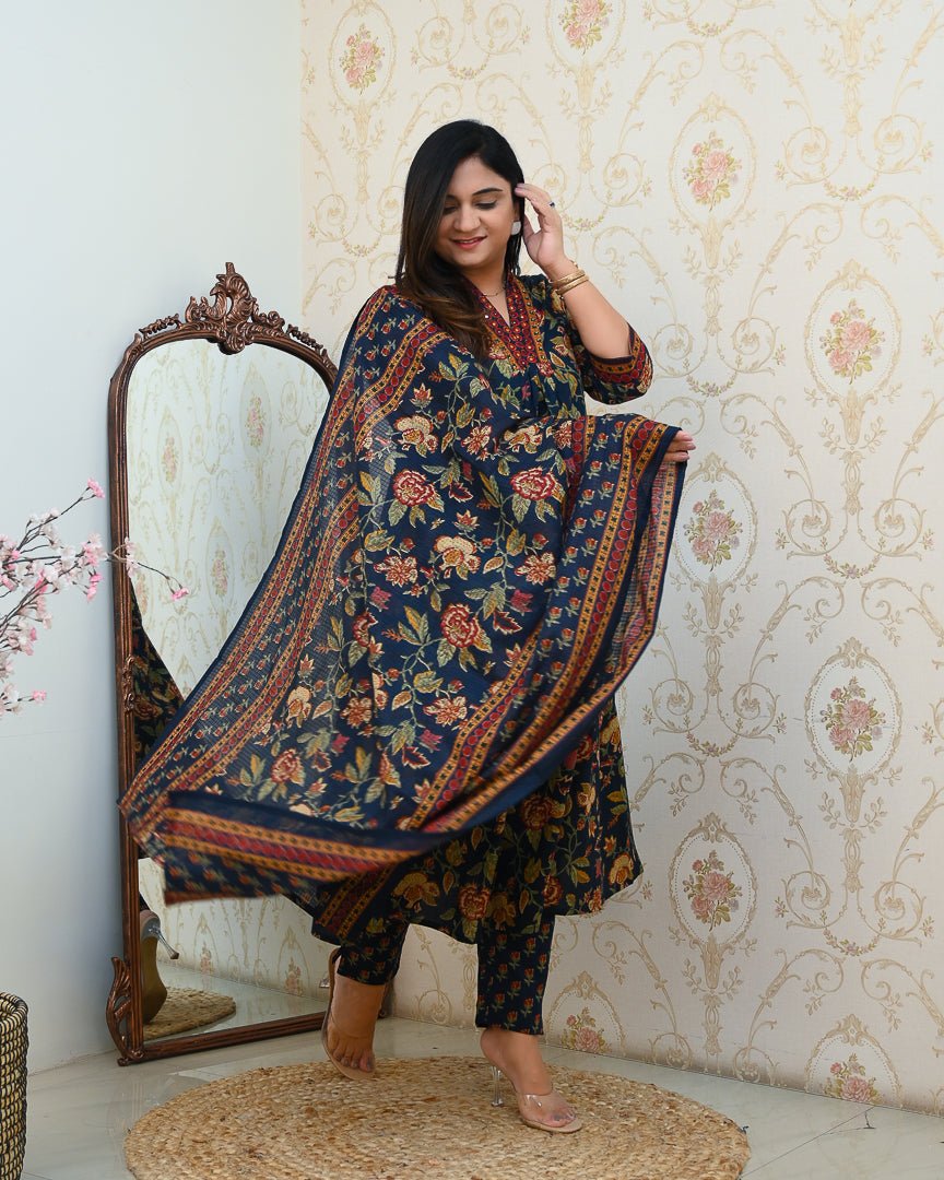 Azah Cotton Floral A-line Pant Set - The Jaipur Studio