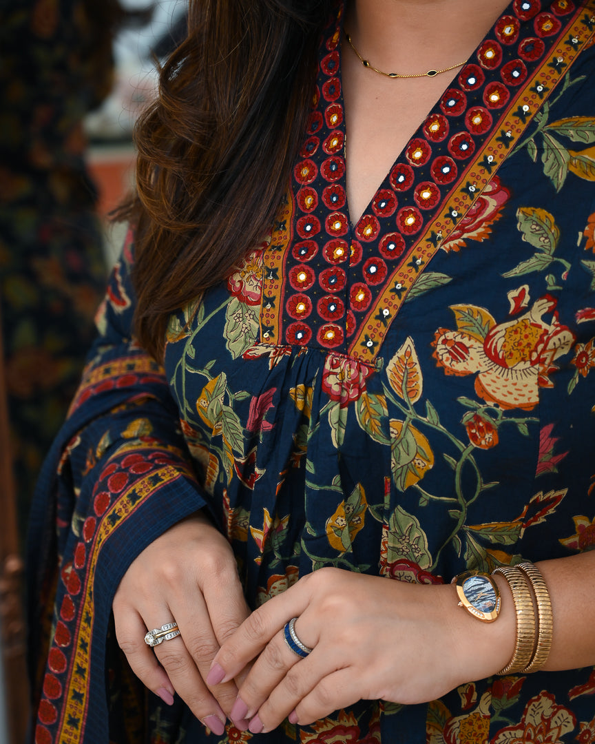 Azah Cotton Floral A-line Pant Set - The Jaipur Studio