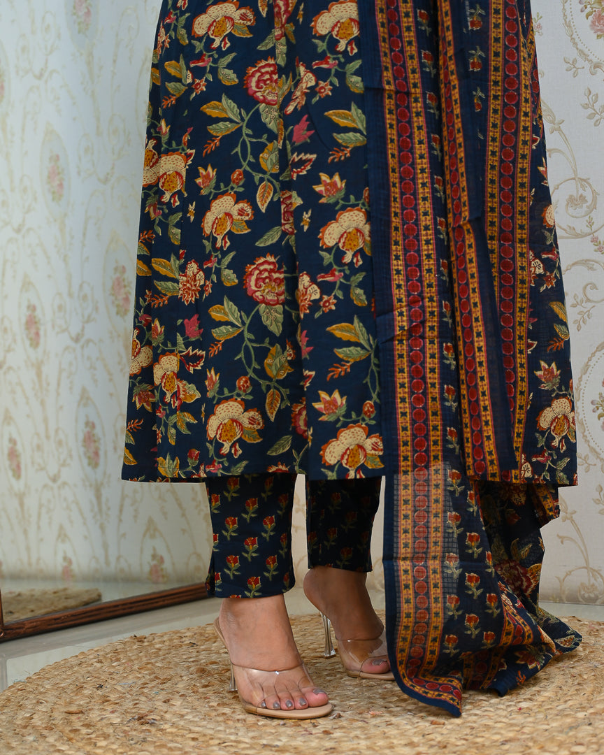 Azah Cotton Floral A-line Pant Set - The Jaipur Studio
