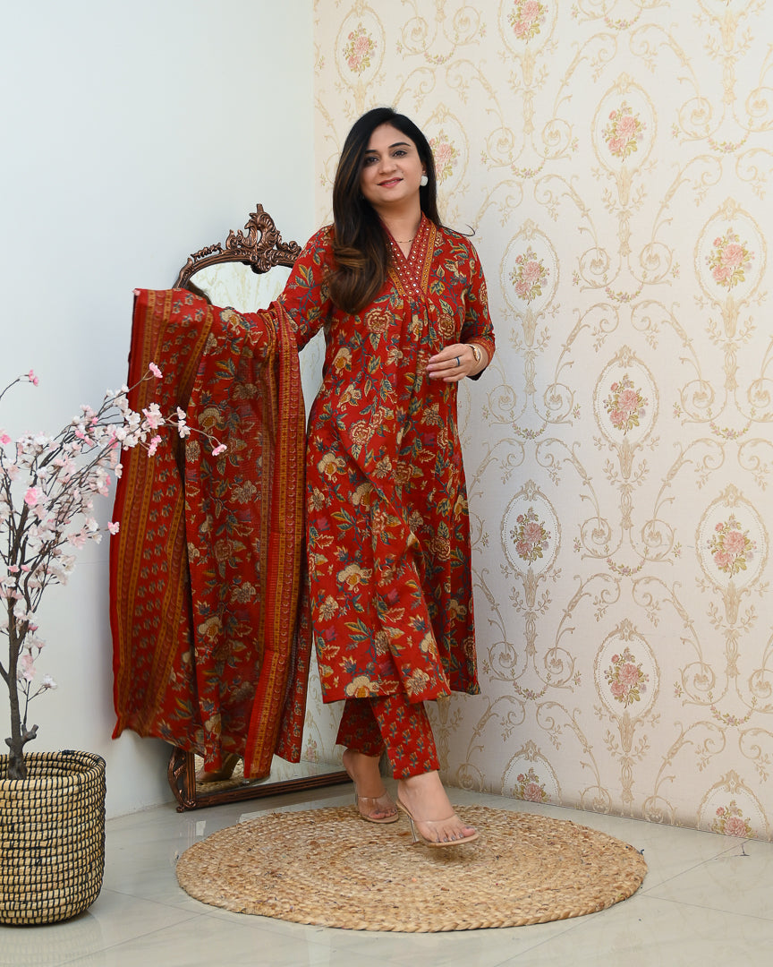 Azah Cotton Floral A-line Pant Set - The Jaipur Studio