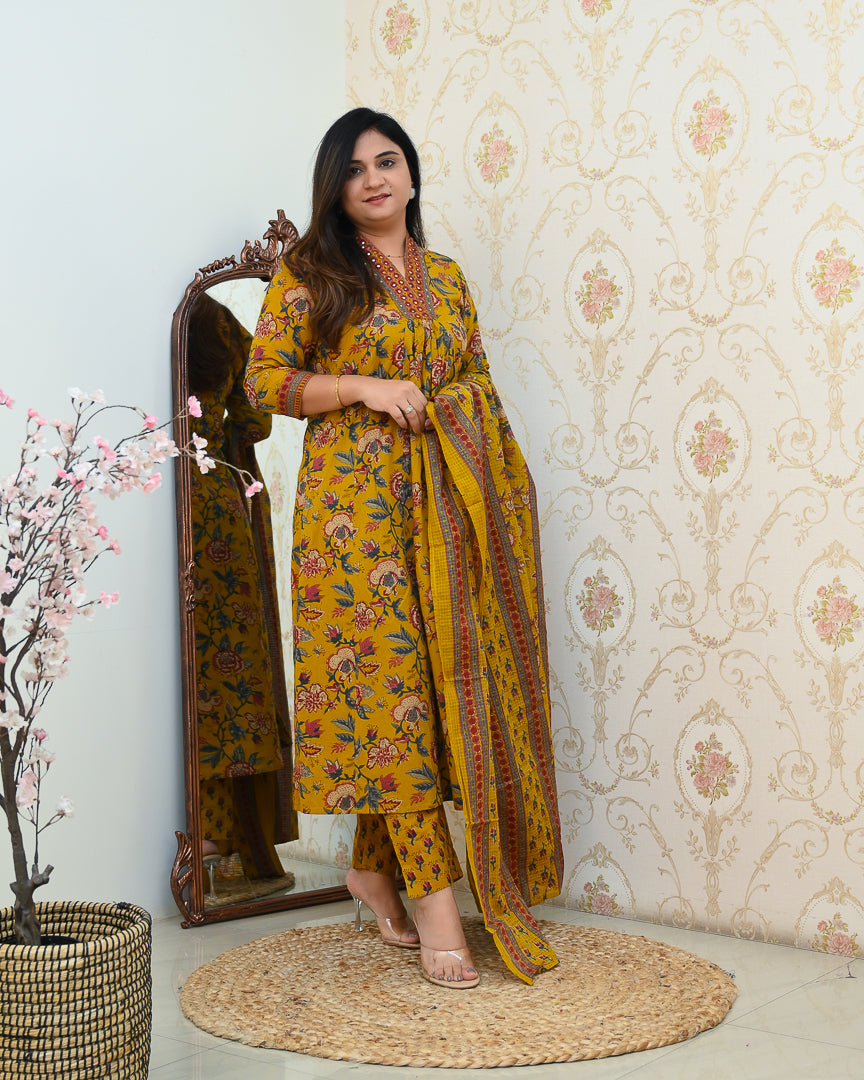 Azah Cotton Floral A-line Pant Set - The Jaipur Studio