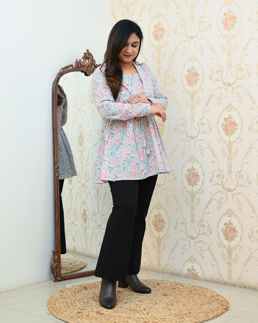 Premium Cotton Double Layered Floral Short Top - The Jaipur Studio