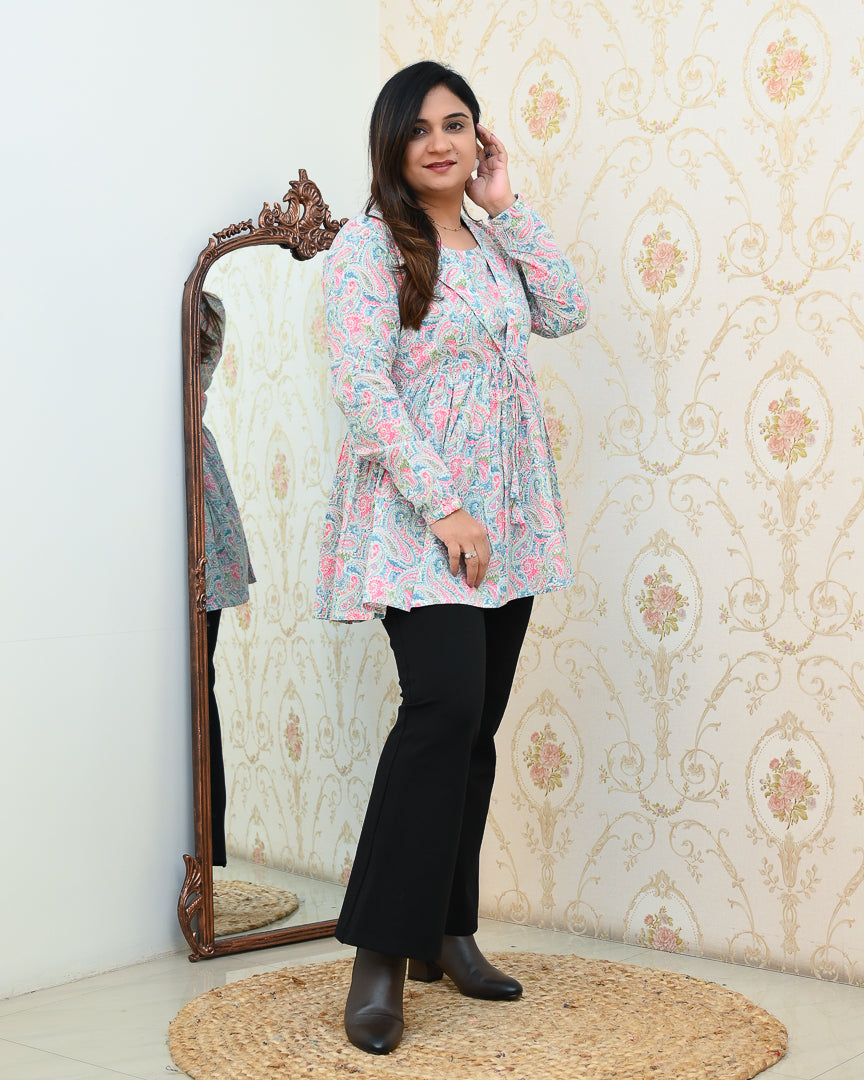 Premium Cotton Double Layered Floral Short Top - The Jaipur Studio