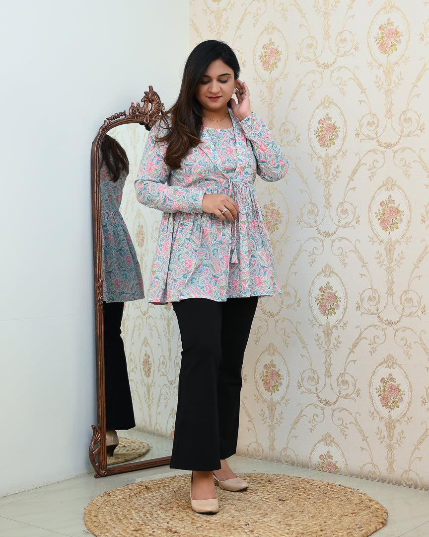 Premium Cotton Double Layered Floral Short Top - The Jaipur Studio