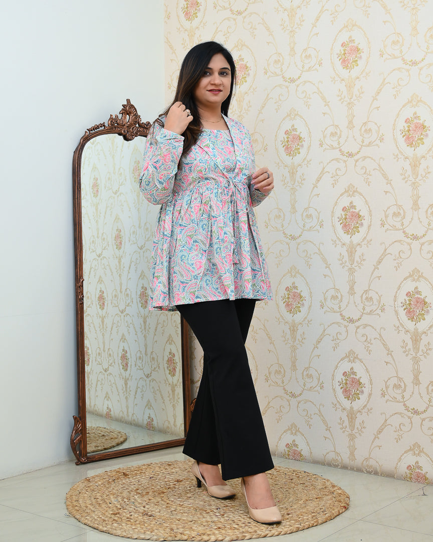 Premium Cotton Double Layered Floral Short Top - The Jaipur Studio