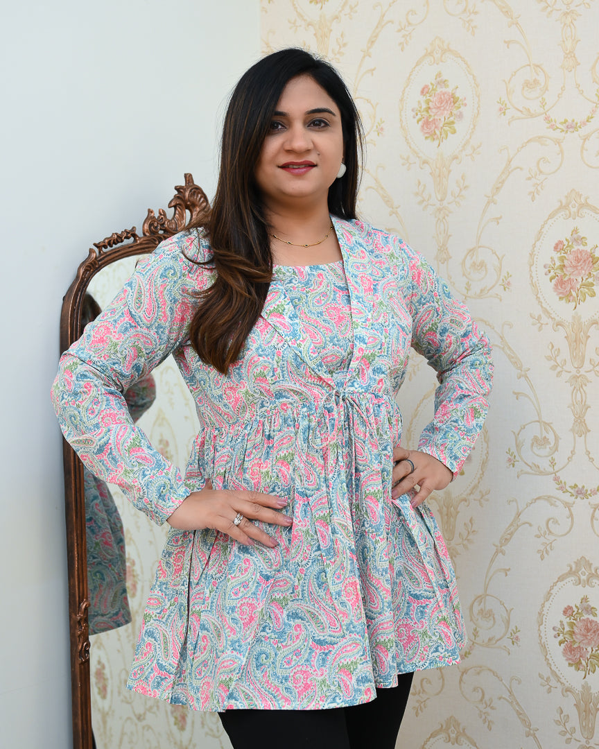 Premium Cotton Double Layered Floral Short Top - The Jaipur Studio