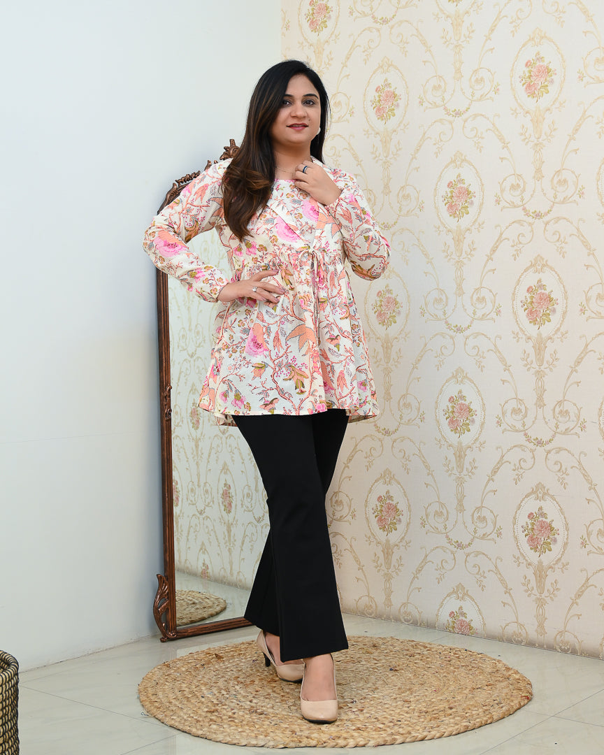 Premium Cotton Double Layered Floral Short Top - The Jaipur Studio