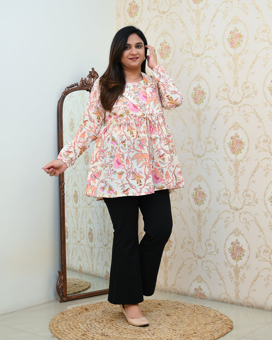 Premium Cotton Double Layered Floral Short Top - The Jaipur Studio
