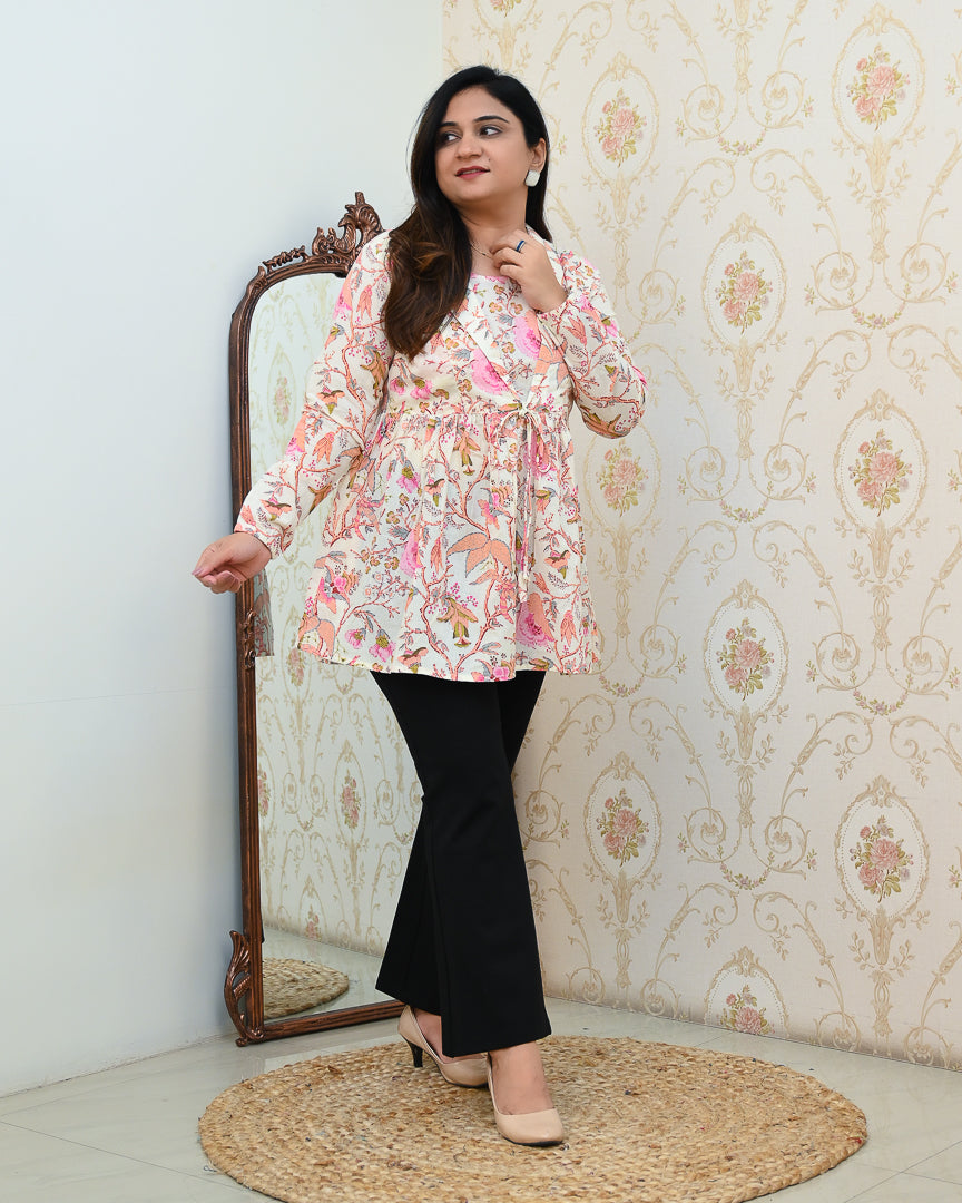 Premium Cotton Double Layered Floral Short Top - The Jaipur Studio
