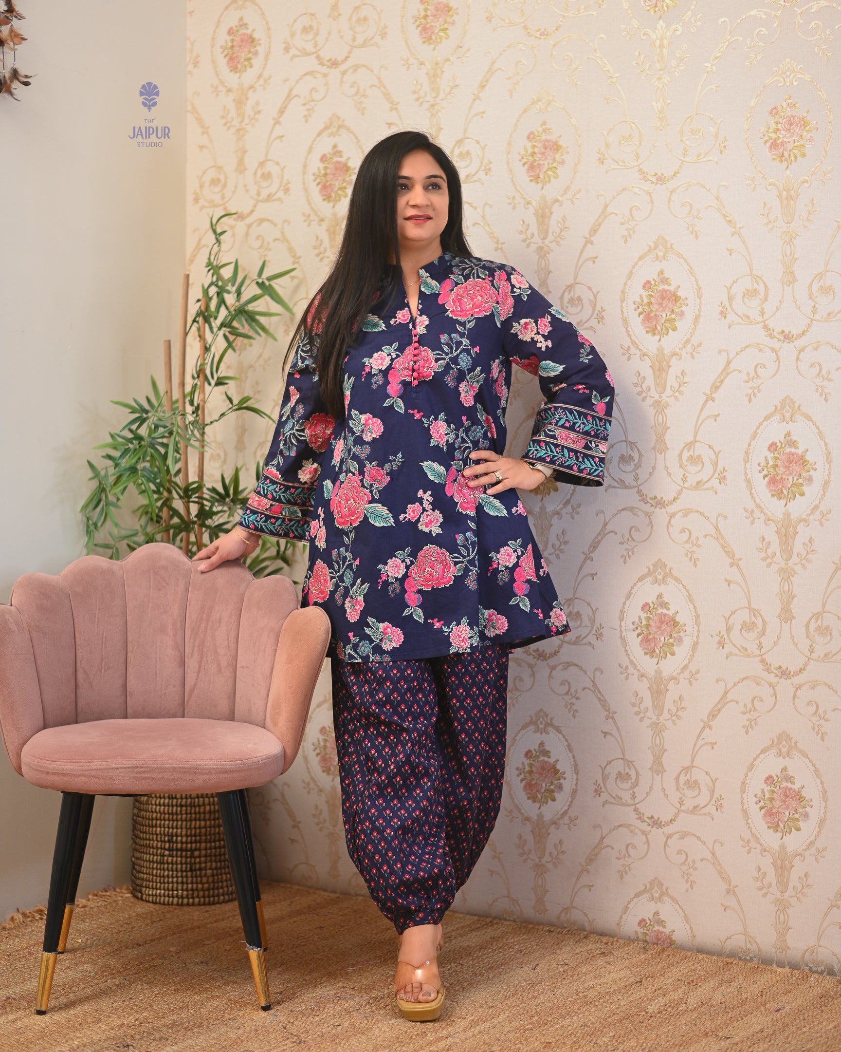 Gulnara Cotton Floral Farshi Salwar Coord Set - The Jaipur Studio