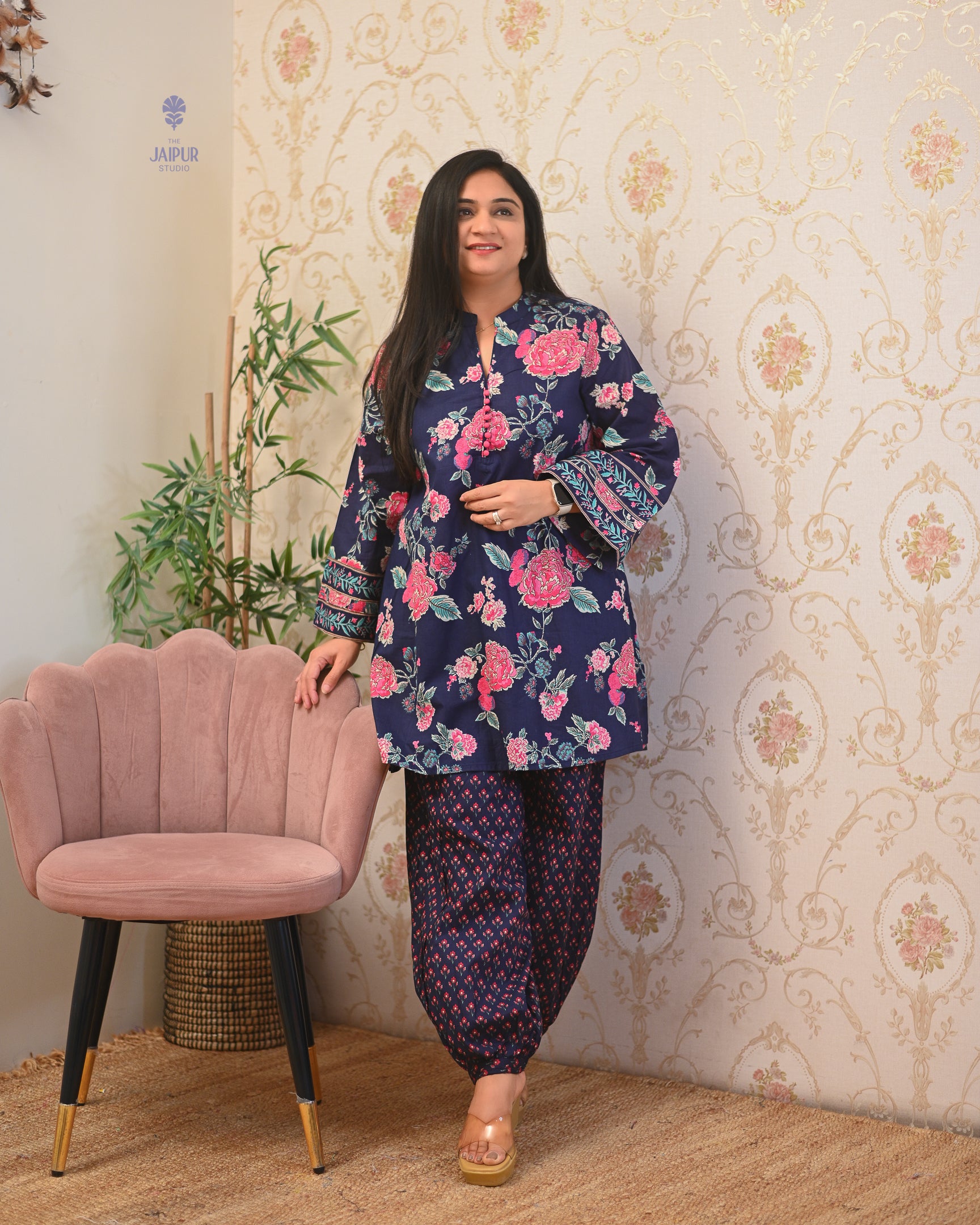 Gulnara Cotton Floral Farshi Salwar Coord Set - The Jaipur Studio