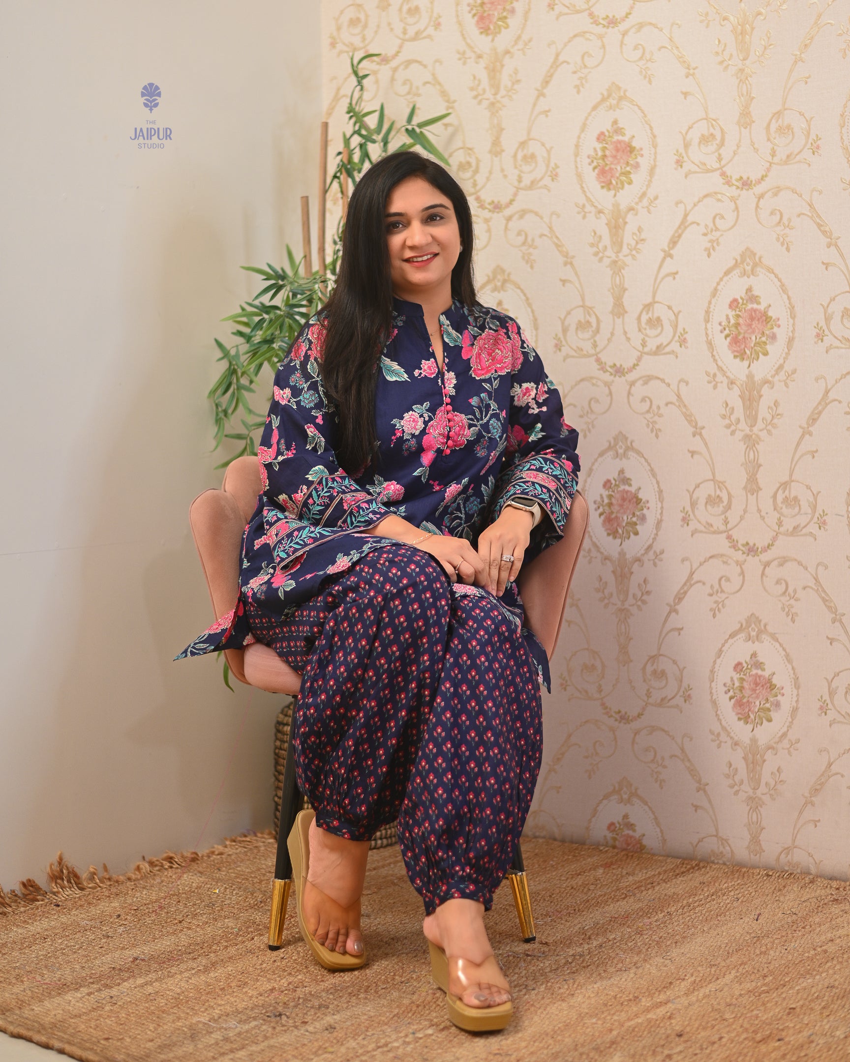 Gulnara Cotton Floral Farshi Salwar Coord Set - The Jaipur Studio
