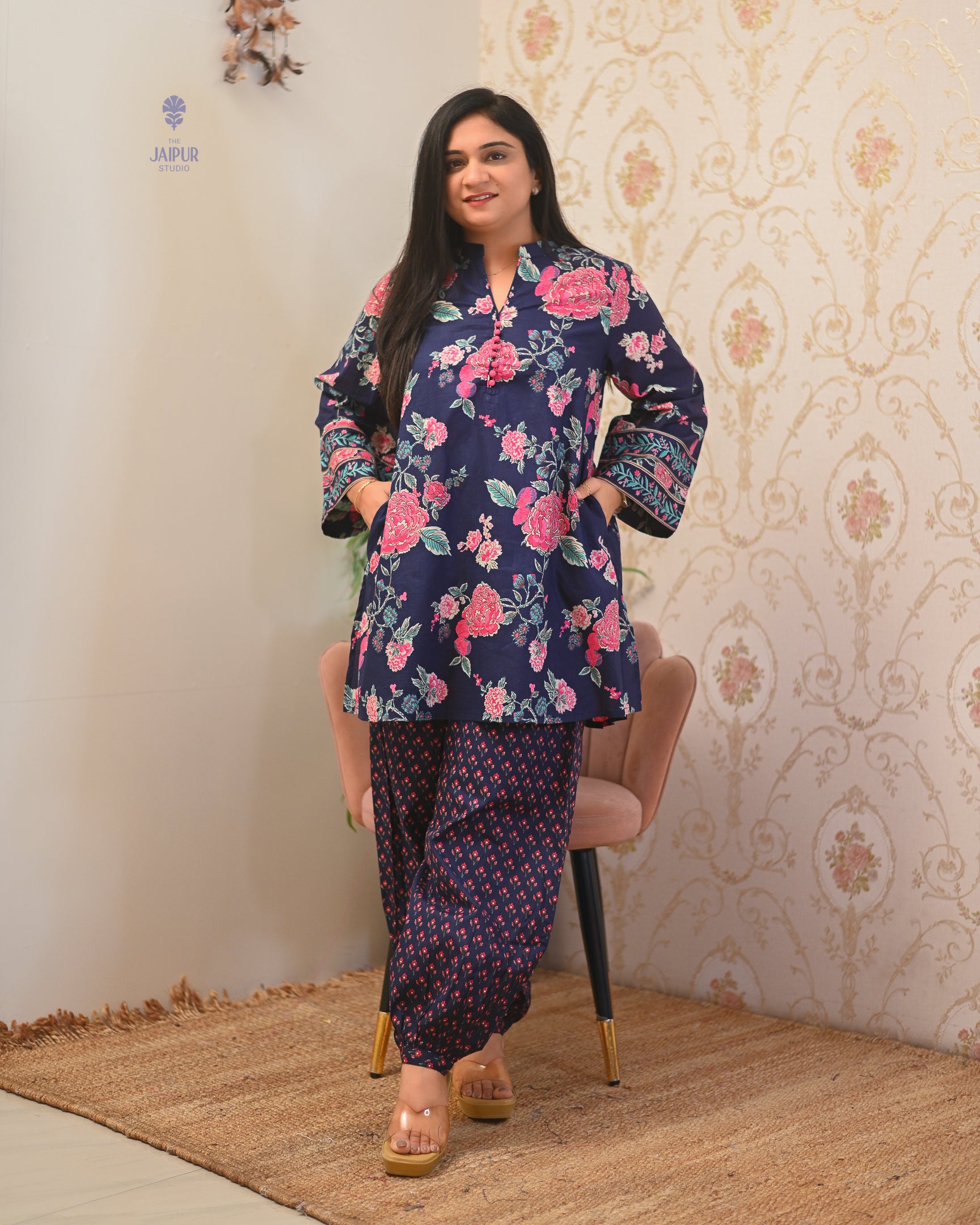 Gulnara Cotton Floral Farshi Salwar Coord Set - The Jaipur Studio