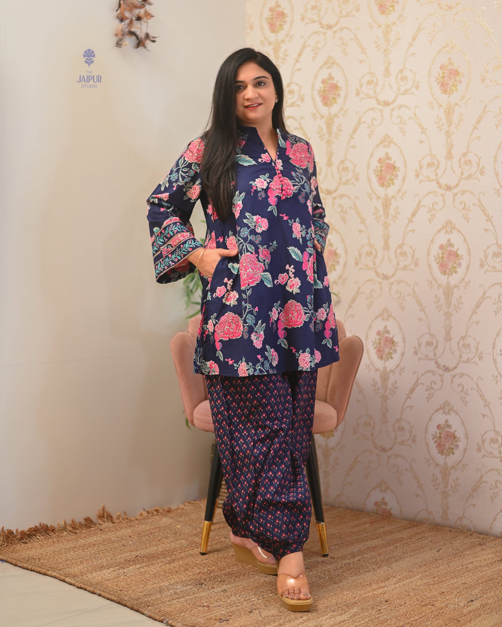 Gulnara Cotton Floral Farshi Salwar Coord Set - The Jaipur Studio