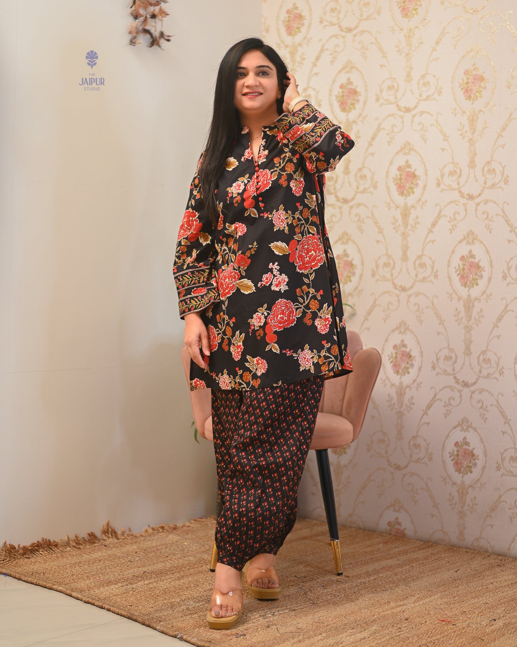 Gulnara Cotton Floral Farshi Salwar Coord Set - The Jaipur Studio
