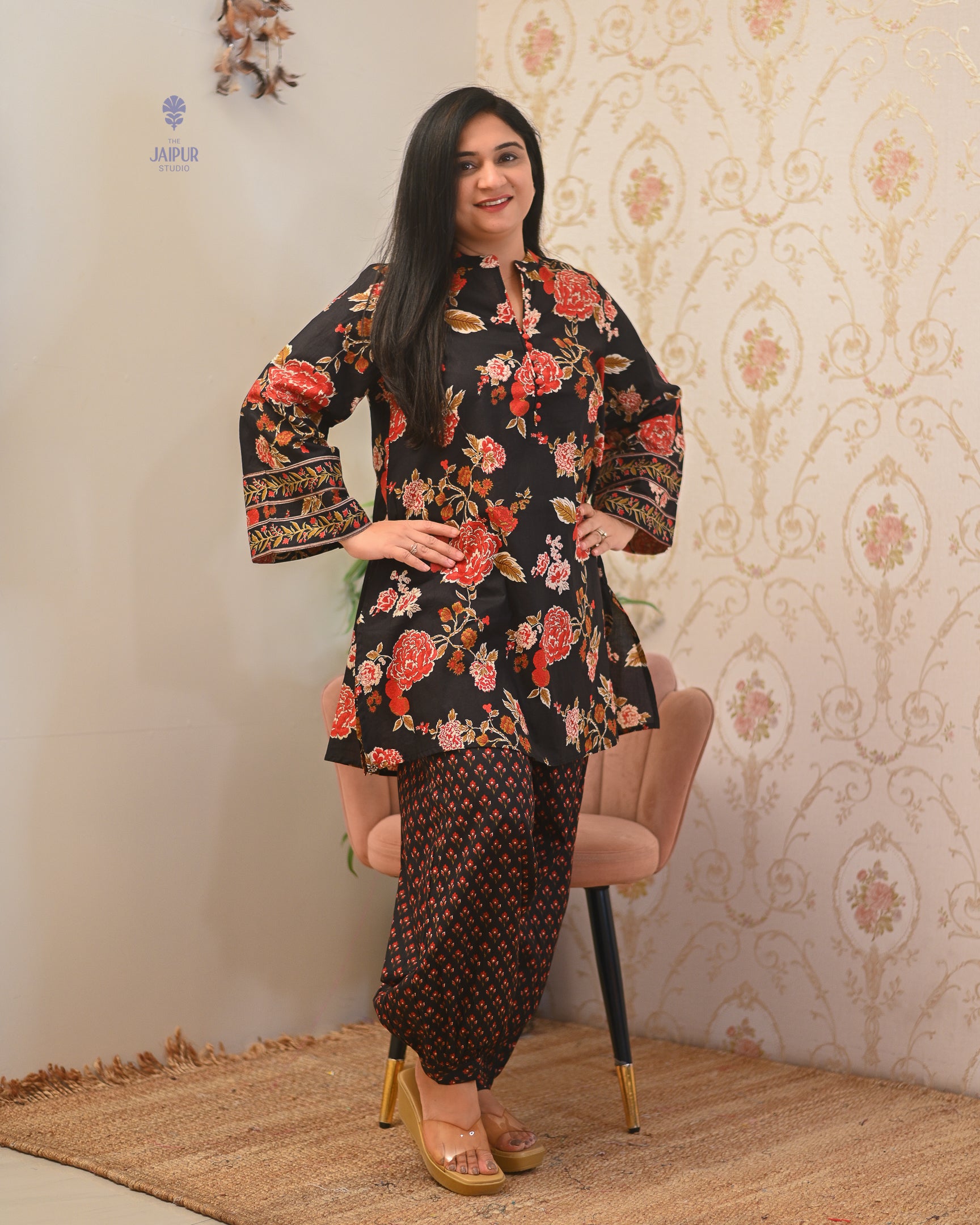Gulnara Cotton Floral Farshi Salwar Coord Set - The Jaipur Studio