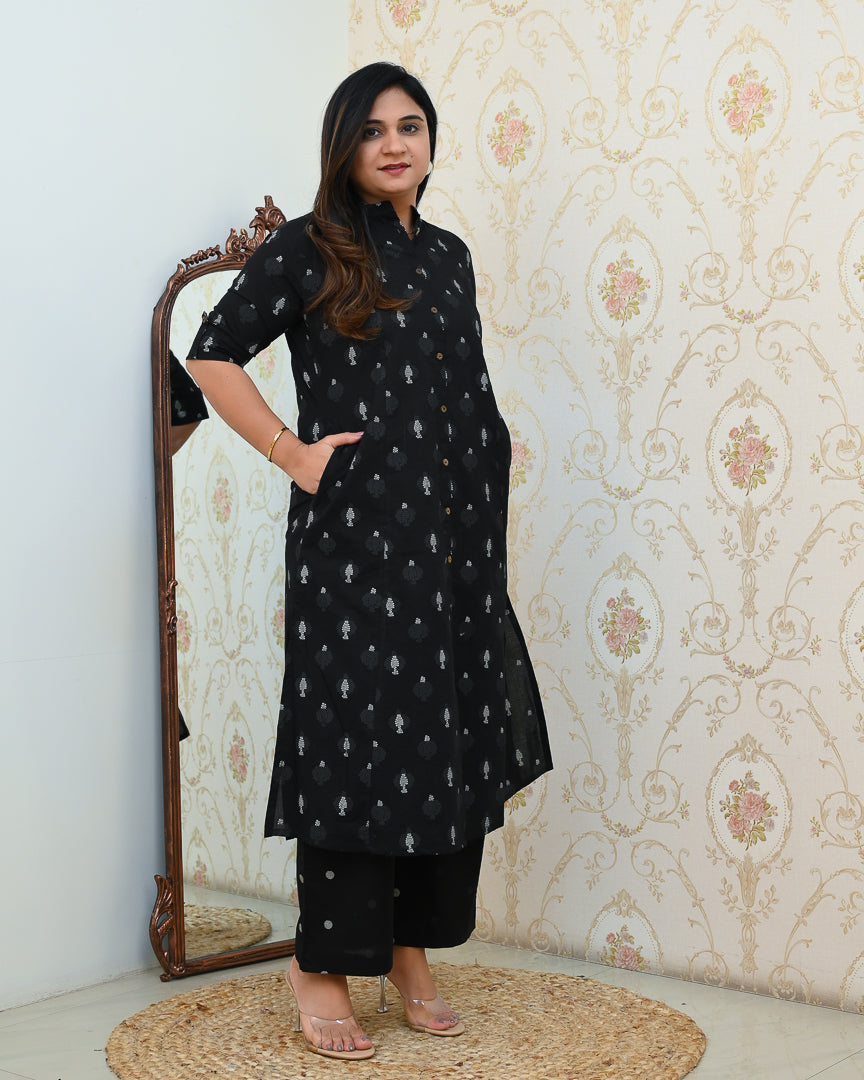 Geet Black Cotton Coord set - The Jaipur Studio