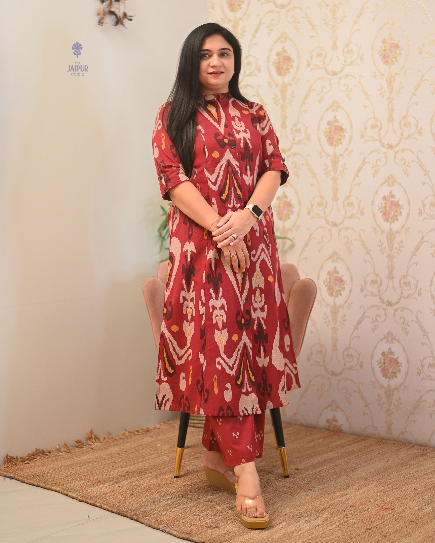 Ayesha Ikkat A-line Cotton Coord set - The Jaipur Studio