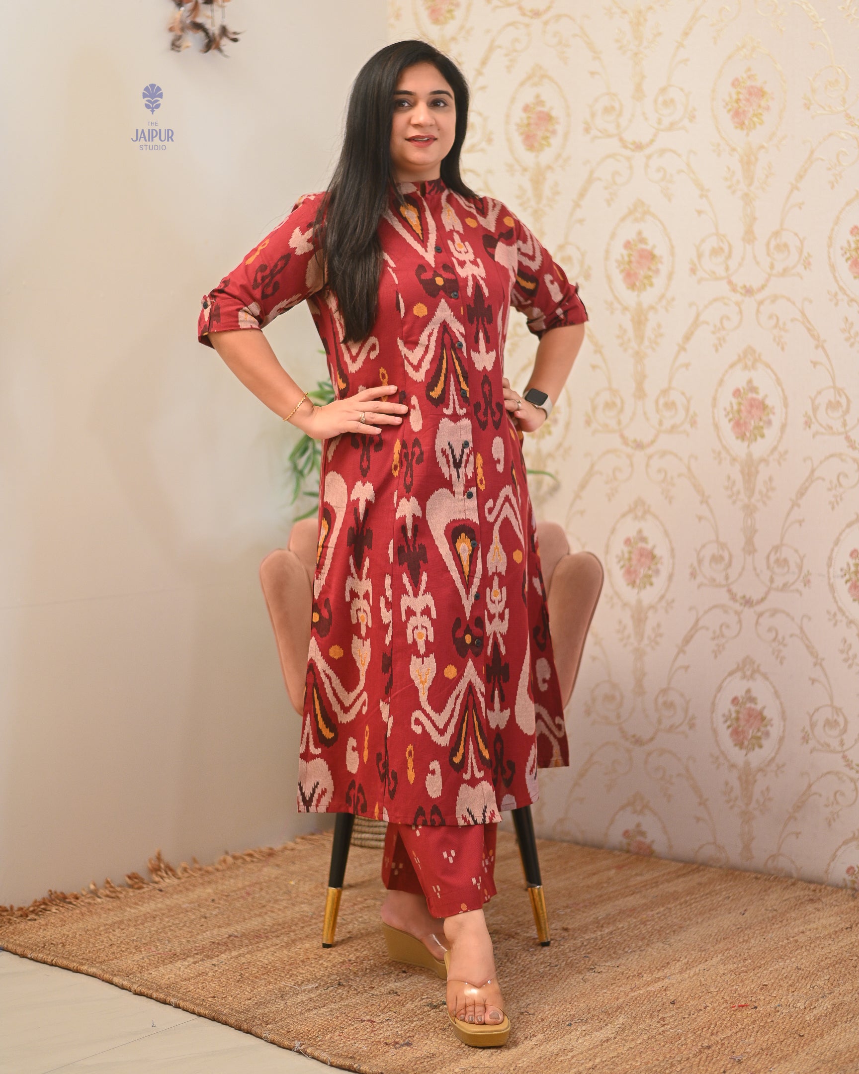 Ayesha Ikkat A-line Cotton Coord set - The Jaipur Studio