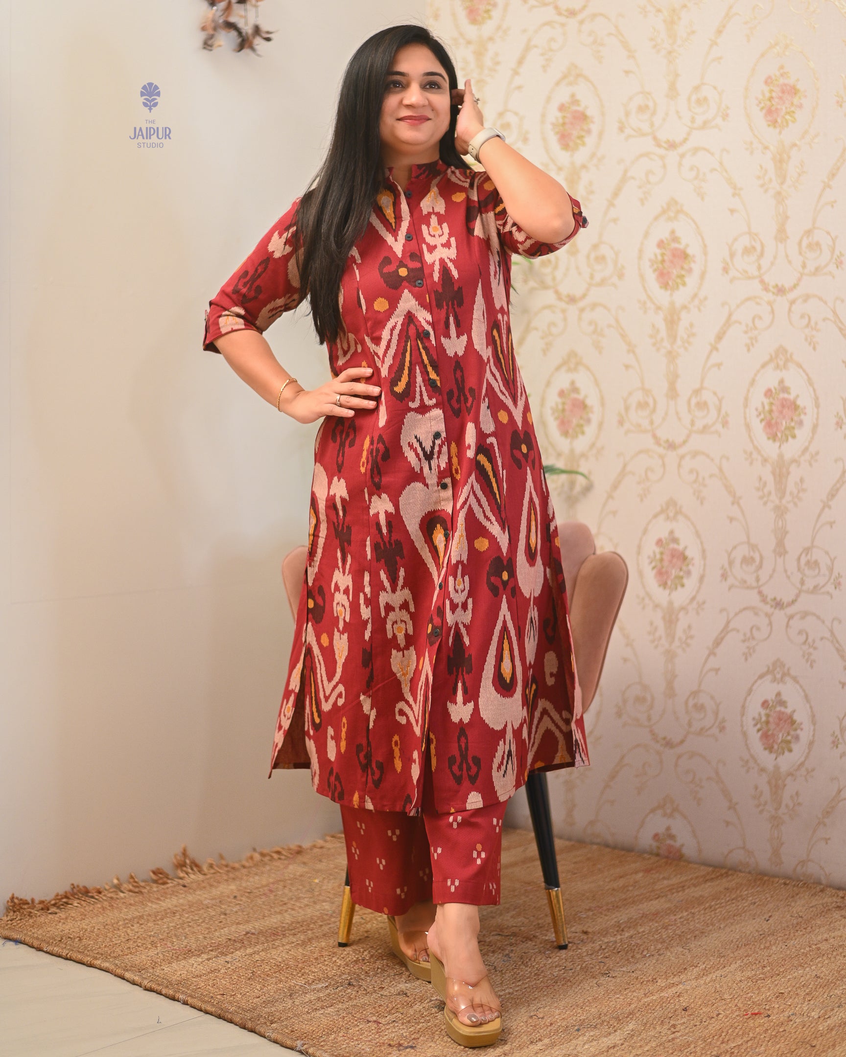 Ayesha Ikkat A-line Cotton Coord set - The Jaipur Studio