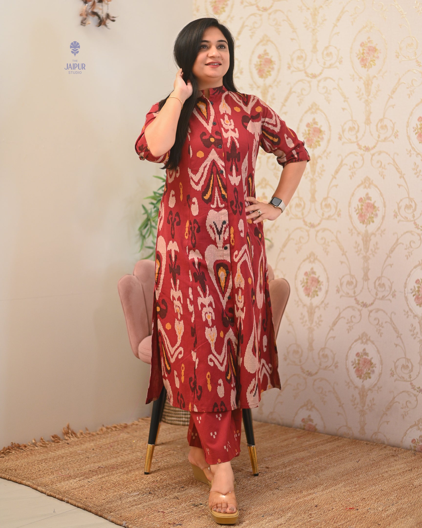 Ayesha Ikkat A-line Cotton Coord set - The Jaipur Studio