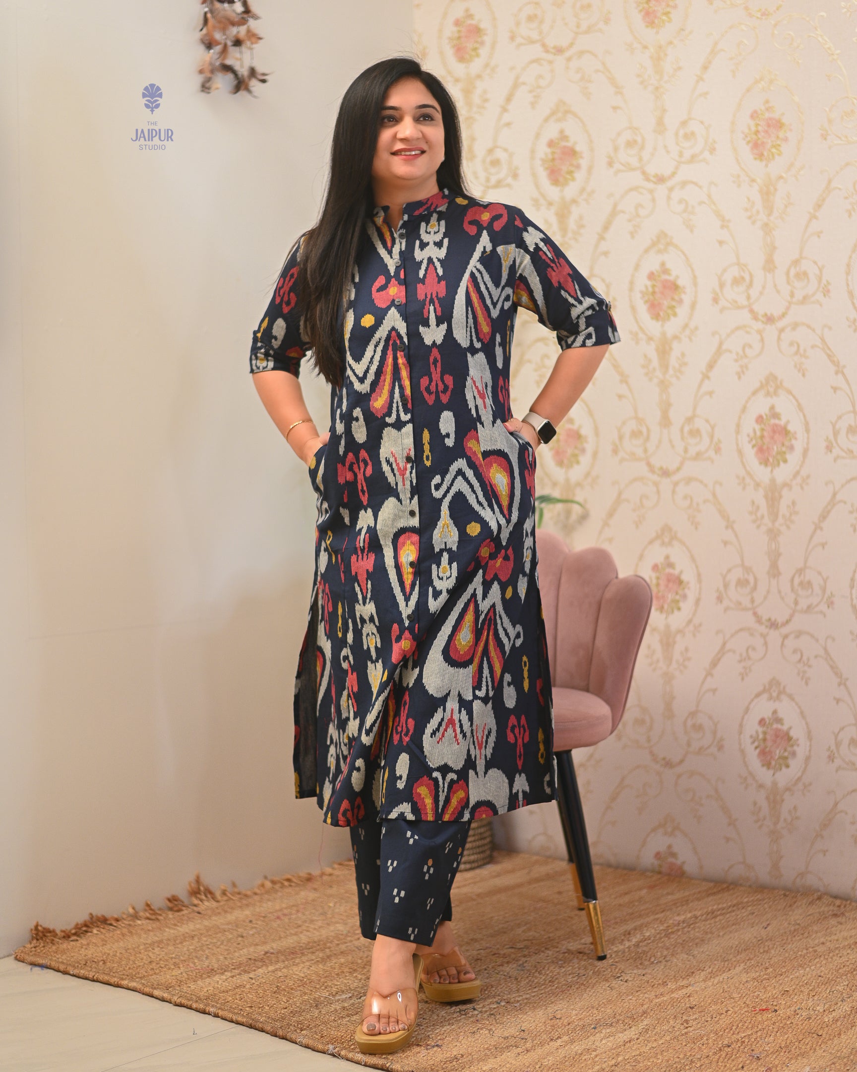 Ayesha Ikkat A-line Cotton Coord set - The Jaipur Studio